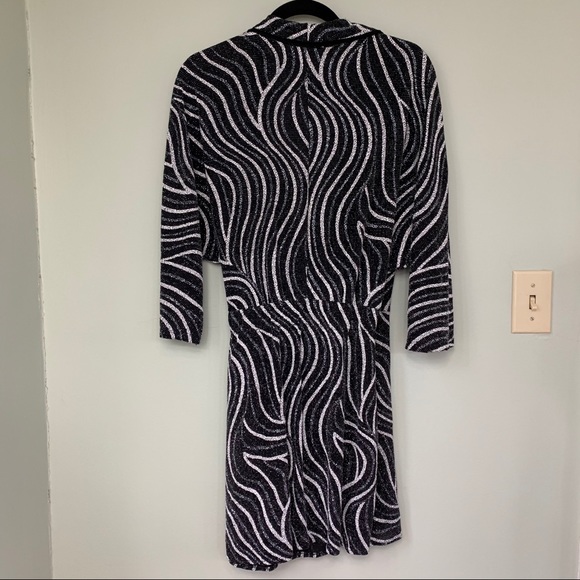 ZARA Glitter V-Neck Mini Wrap Dress Black & White - Picture 8 of 12